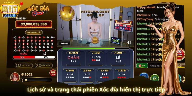 Lịch sử và trạng thái phiên Xóc đĩa hiển thị trực tiếp
